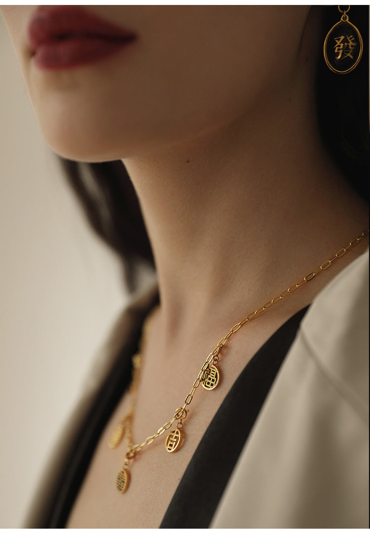 2022 New Titanium Steel Pendant for Women, Light Luxury Retro Chinese Style New Year Niche High-end Pendant Jewelry David Gold Necklacejewelry david gold necklace002