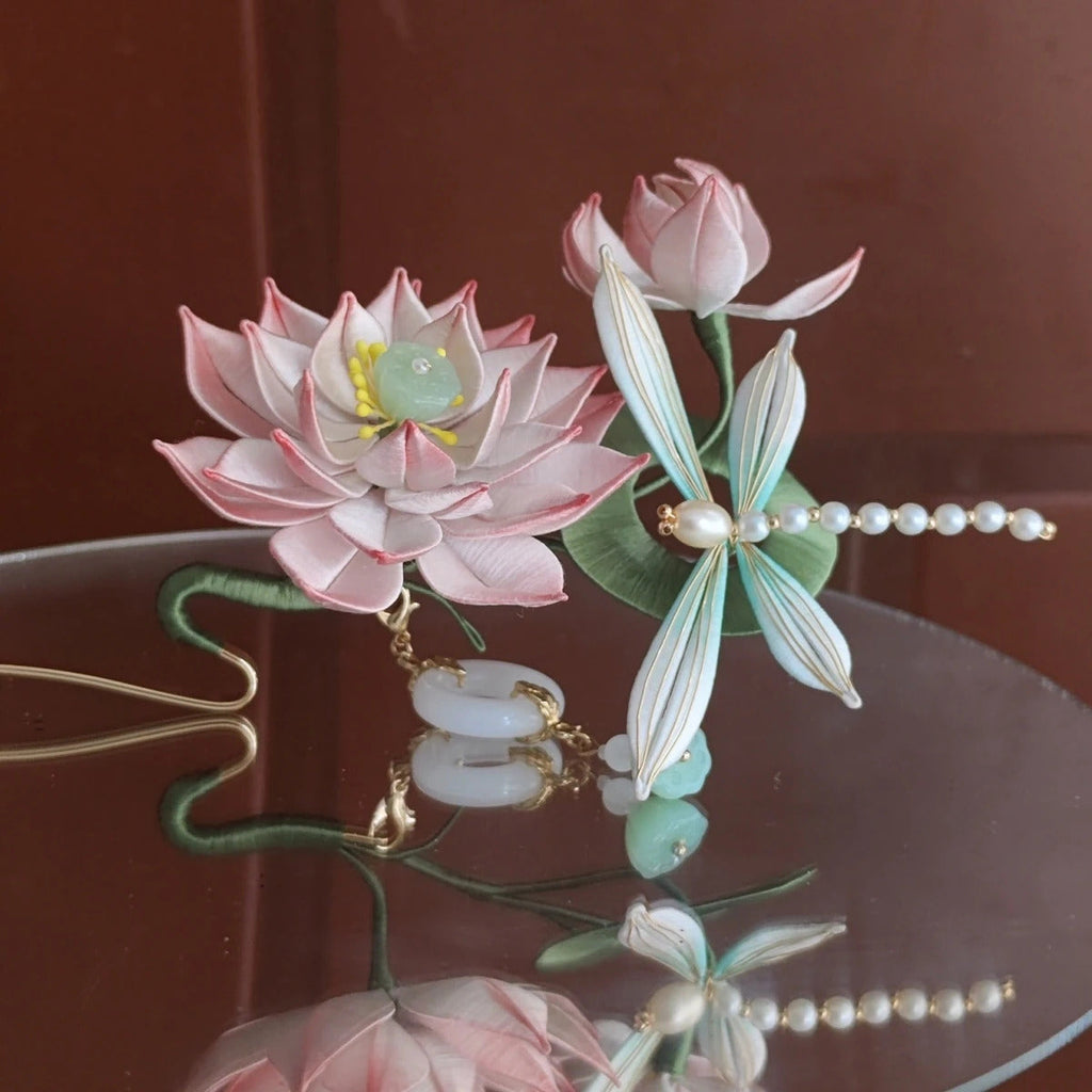 Handmade Twisted Thread Lotus Dragonfly Hairpin Chinese ICH Jewelry Heritage Collection Jewelry David