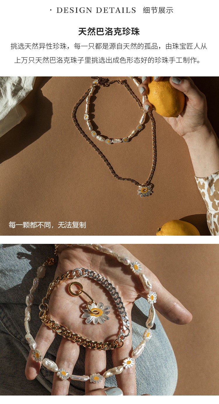 Baroque Pearl Necklace for Women, Light Luxury Elegant Jewelry, Niche Design Brand Choker Necklace, Collarbone Chain, Gold Necklace Jewelry, Gold Necklace Davidgold necklace david002