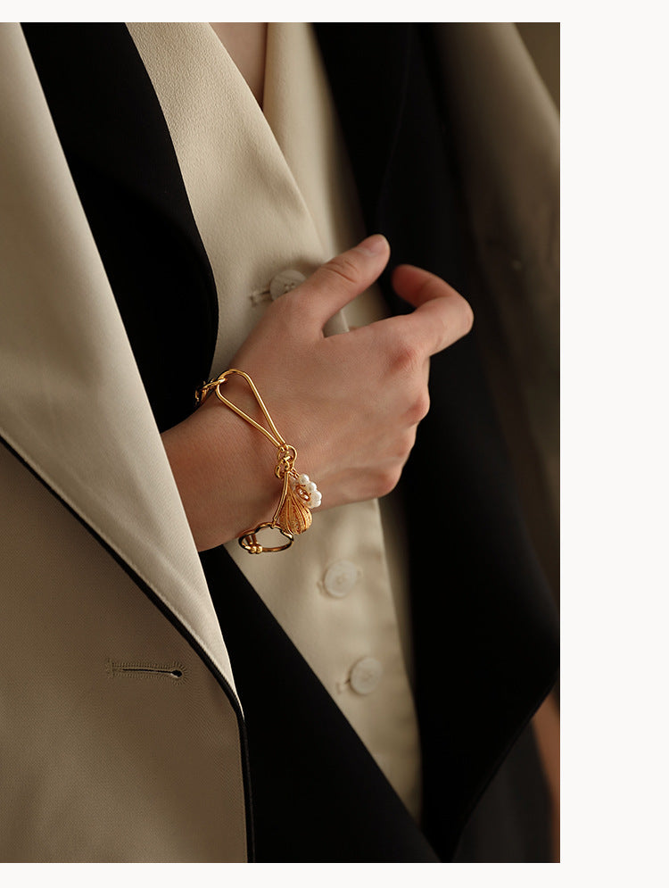 Brass Alloy Bracelet Bracelet Ins Niche Design Simple Trendy High-end Vintage Women's Pendant Bracelet David Jewelry Gold Necklacedavid jewelry gold necklace