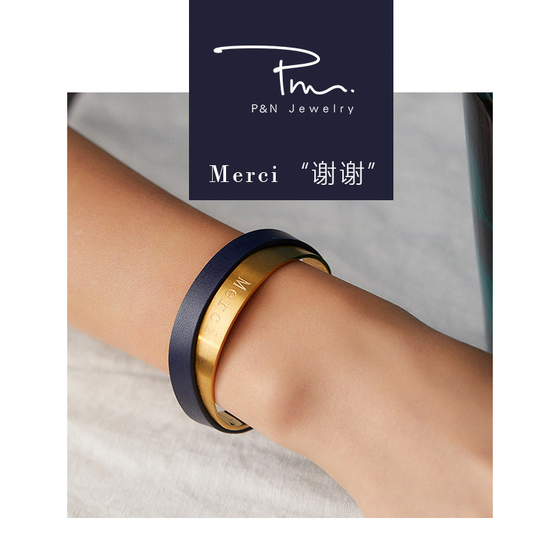 Titanium Steel Leather Bracelet Couple Bracelet Women's Niche Design Men's Accessories Light Luxury Style