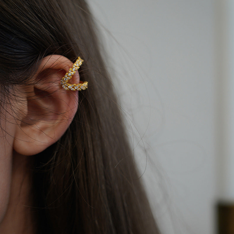 Copper Alloy Synthetic Zircon Earrings No Piercing Needed Double Layer Willow Leaf Zircon Ear Clips Niche Design Gold Necklace Davidgold necklace david001