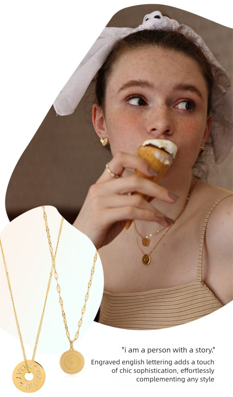 Titanium Steel Necklace Women's Summer Non-Fading Best Friend Jewelry Smiley Face Pendant Layered Necklace Collarbone Chain David Jewelry Gold Necklacedavid jewelry gold necklace002