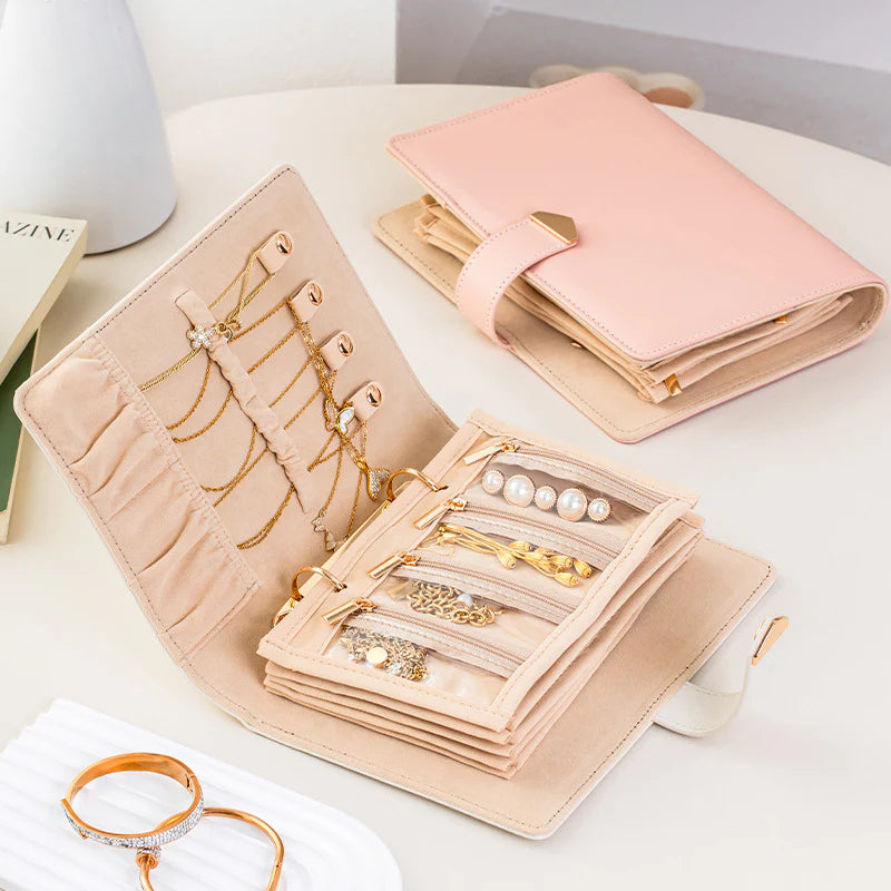 Cross-Border Jewelry Storage Box Booklet Bag Necklace Earring Box Leather Portable Gold Jewelry Storage High-End Gift Tiffany Gold Necklace Jewelry DavidTiffany gold necklace jewelry david