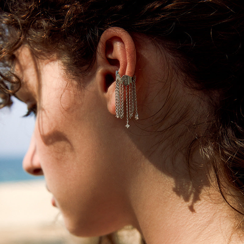 Copper Alloy Synthetic Zircon Earrings Tassel Ear Cuff for Women, Light Luxury French Style, High-End Feel, Non-Pierced Ear Clip, Ear Jewelry