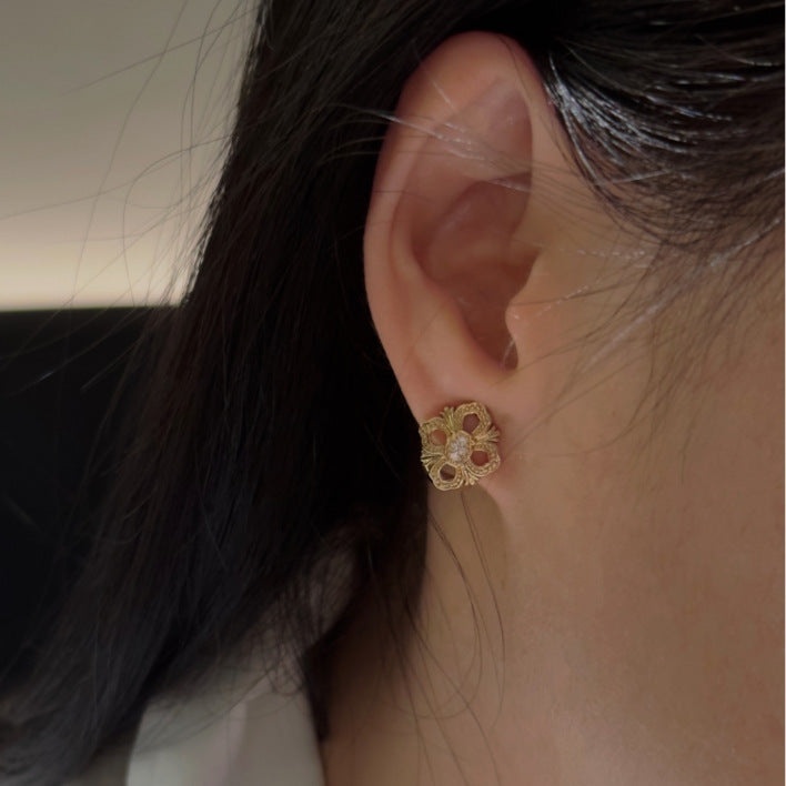 Copper Alloy Earrings French Retro Fashion Elegant Versatile Light Luxury Design Earrings Ear Studs Ear Clips Ear Jewelry David Gold Necklacedavid gold necklace001