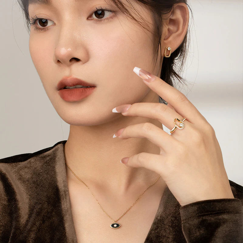 Synthetic Zircon Ring Made of Copper Alloy Gold Ring Light Luxury Inlaid Fashion Simple Adjustable Diamond-encrusted Niche Gold Necklace Jewelrygold necklace jewelry003