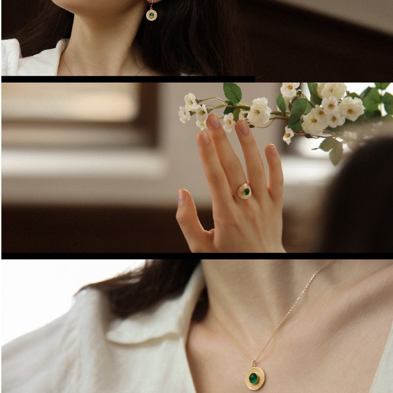 South French Straw Hat Three-Piece Set Ring (Open) Earrings Necklace Gold Necklace David Jewelry Jewelry Davidjewelry david001003