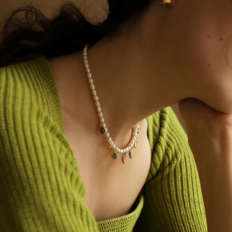 Pearl Choker Collarbone Chain Jewelry for Women, Fairy Vintage Sweater Necklace, Design Sense, Light Luxury Niche Brand Necklace, Jewelry Gold Necklacejewelry gold necklace002