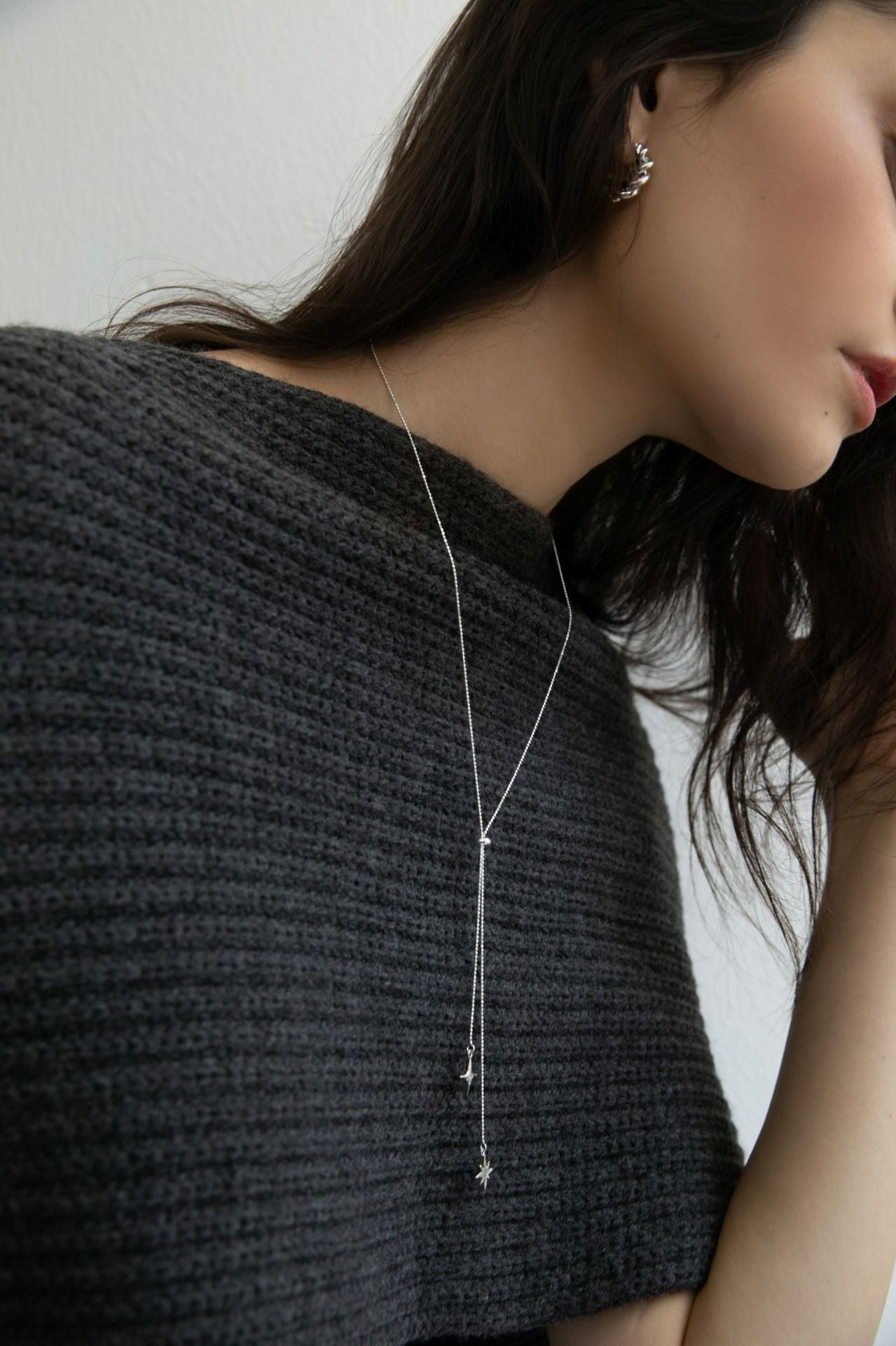 925 Silver Synthetic Zircon Chain Star and Moon Necklace High-End Light Luxury Niche Tassel Pendant Sweater Chain Gold Necklace Davidgold necklace david002