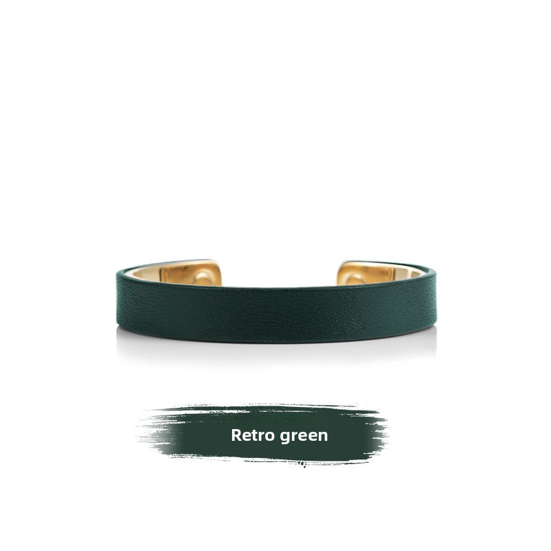 Titanium Steel Leather Bracelet Couple Bracelet Women's Niche Design Men's Accessories Light Luxury Style