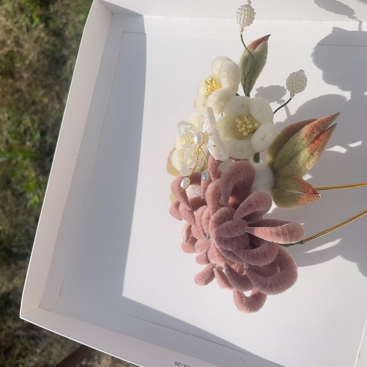 Chinese Intangible Cultural Heritage Handmade Velvet Flower Red Bean Paste Chrysanthemum Hairpin Cute Tang Style Ancient David gold necklace yurman