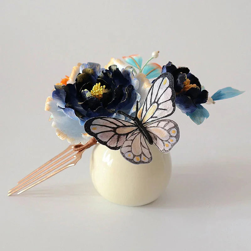 Chinese Intangible Cultural Heritage Velvet Flower Handmade Classical Style High-end Hairpin David Gold Necklace Yurman