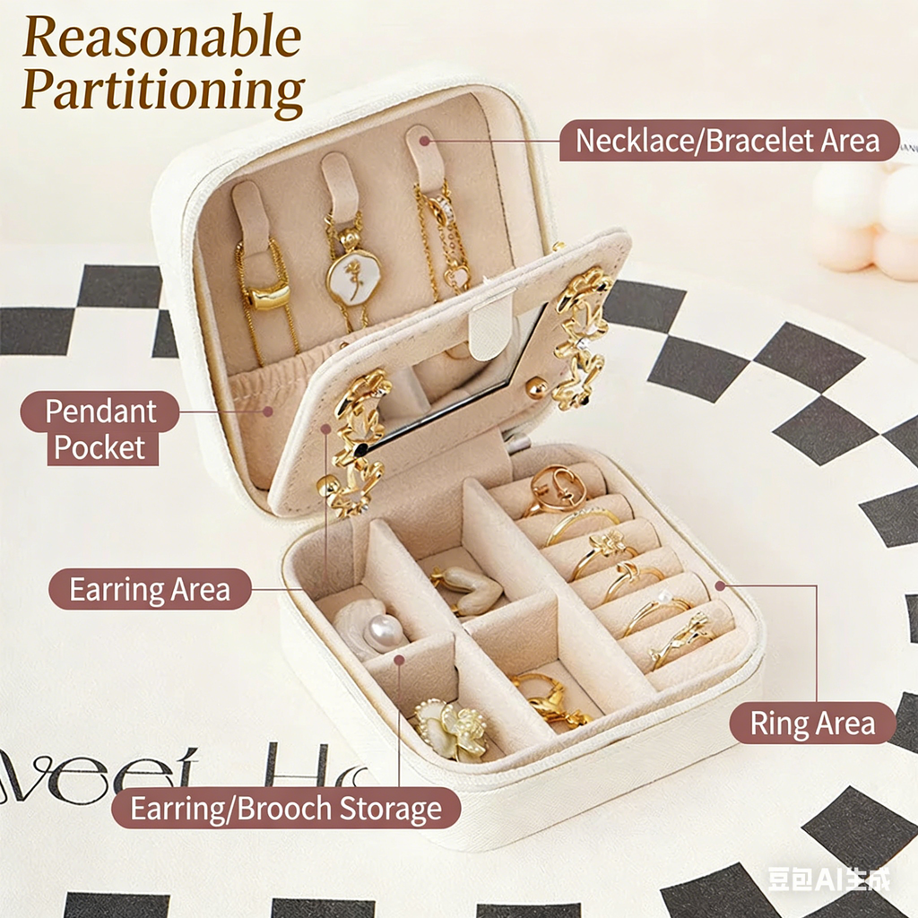 Cross-Border Direct Supply Jewelry Box Storage Box Pu Thickened Leather Necklace Ring Earrings Ring Storage Jewelry With Mirror Box David Gold Necklace Tiffany Jewelrydavid gold necklace Tiffany jewelry