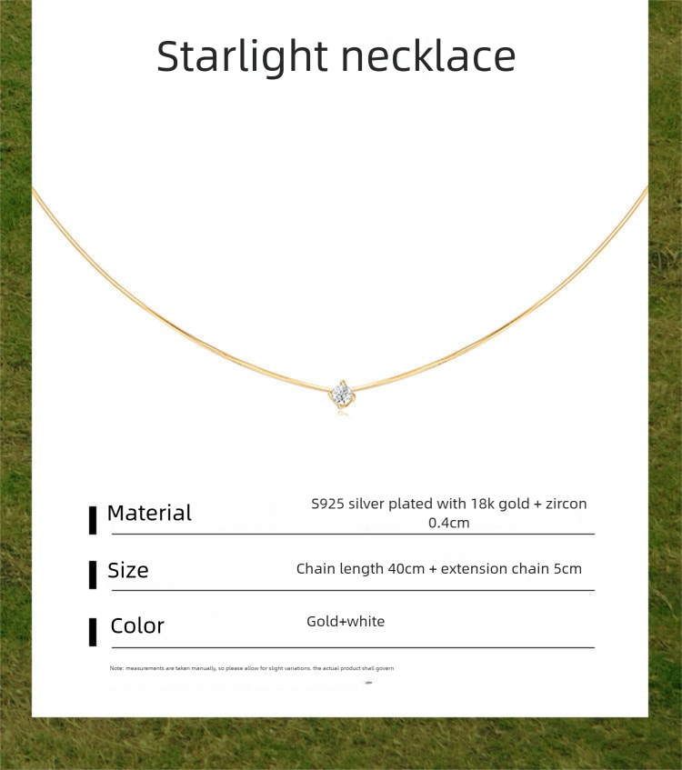 Chain 925 Silver Synthetic Zircon Silver Necklace Light Luxury Niche Minimalist Choker Petite Gold Collarbone Chain David Jewelrydavid jewelry002