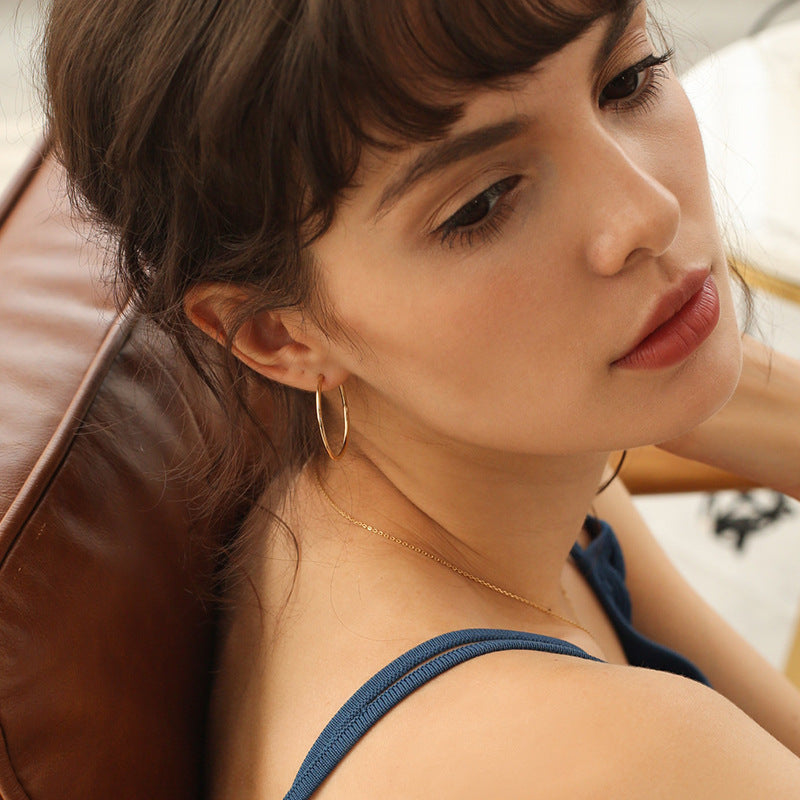 925 Silver Earrings Simple Hoop Earrings Pure Silver Elegant Retro High-end Atmosphere Large Hoop Earrings