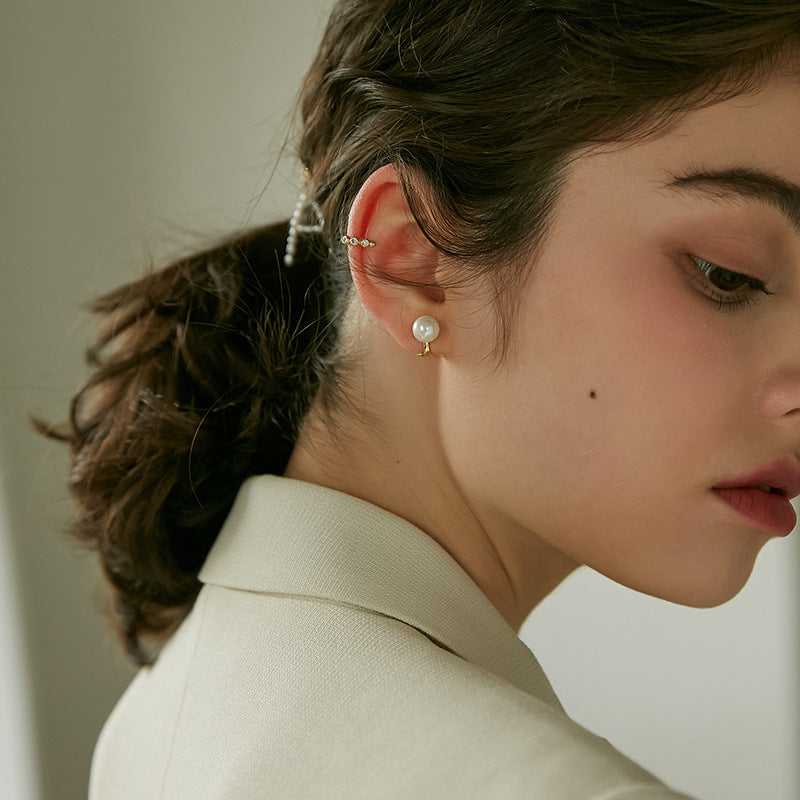 Pearl Ear Clips for Women Without Pierced Ears, Vintage Style, Simple Earrings, French High-end Feel, Ear Bone Clip-on Earrings, Jewelry Gold Necklace Davidjewelry gold necklace david001