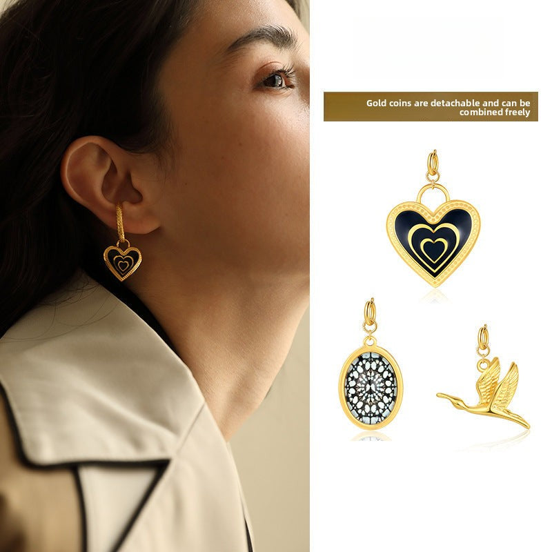 Titanium Steel Synthetic Zircon Pendant Ear Cuff Ear Hook Elegant Earrings Gold Coin Bracelet Necklace Pendant David Jewelrydavid jewelry001