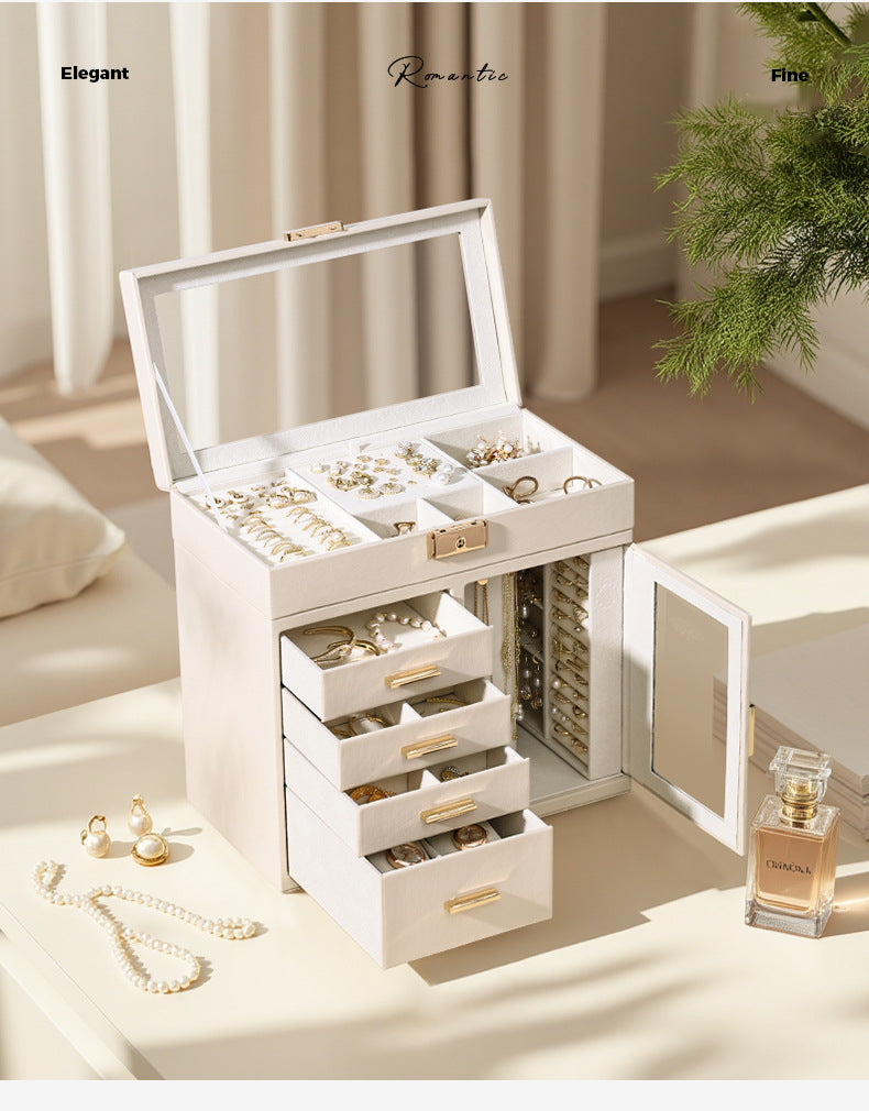 Cross-Border Direct Supply Korean Style Leather Transparent Openable Jewelry Storage Box Multi-Layer Necklace Ring Jewelry Box Jewelry Gold Necklace David Tiffanyjewelry gold necklace david Tiffany