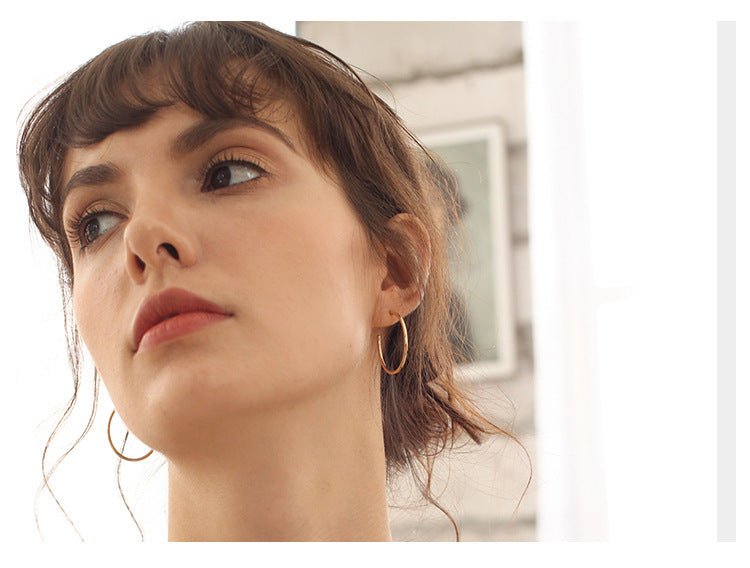 925 Silver Earrings Simple Hoop Earrings Pure Silver Elegant Retro High-end Atmosphere Large Hoop Earrings