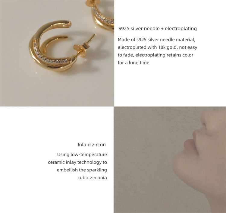 Copper Alloy Synthetic Zircon Earrings French Retro Style Elegant Earrings Design High-end Earrings Studs David Gold Necklacedavid gold necklace001