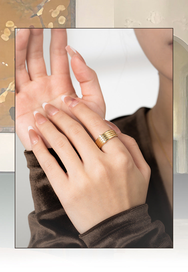 Copper Alloy Synthetic Zircon Ring Fashion Retro Personality Design Sense Elegant Ring Jewelry Gold Necklacejewelry gold necklace003