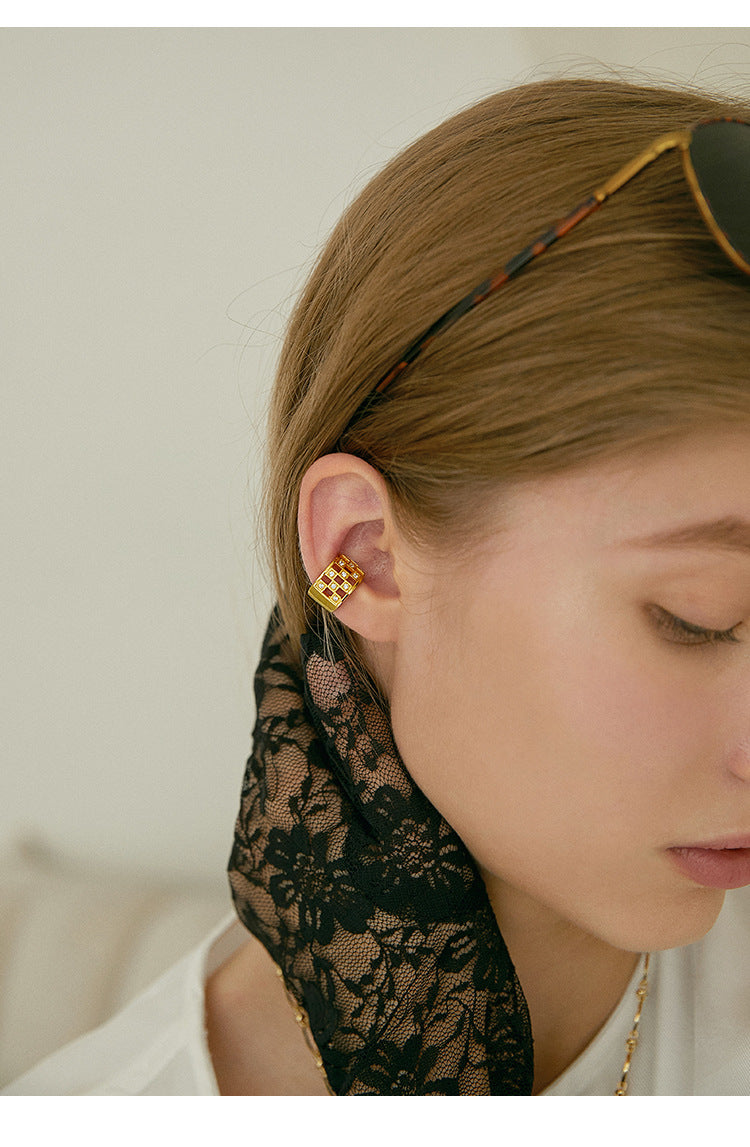 Clip-on Earrings Without Piercing Vintage French Style High-end Side Ear Bone Clip Gold Necklace David David Gold Necklace Jewelrydavid gold necklace jewelry