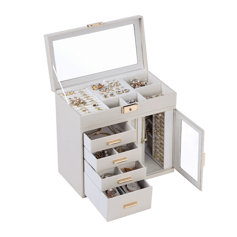 Cross-Border Direct Supply Korean Style Leather Transparent Openable Jewelry Storage Box Multi-Layer Necklace Ring Jewelry Box Jewelry Gold Necklace David Tiffanyjewelry gold necklace david Tiffany