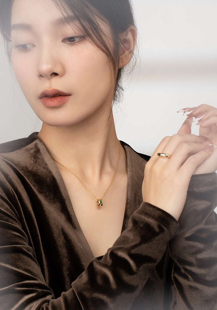 Copper Alloy Synthetic Zircon Ring Vintage Style French Lazy Palace Light Luxury Design Ring David Gold Necklacedavid gold necklace003