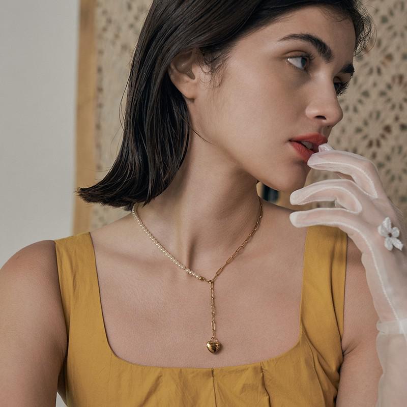 Heart Splicing Necklace Niche Design Light Luxury Choker High-end Collarbone Chain Gold Necklace David Jewelrygold necklace david jewelry002