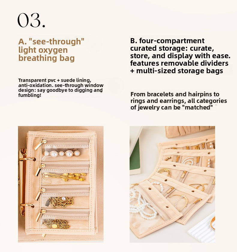 Cross-Border Jewelry Storage Box Booklet Bag Necklace Earring Box Leather Portable Gold Jewelry Storage High-End Gift Tiffany Gold Necklace Jewelry DavidTiffany gold necklace jewelry david