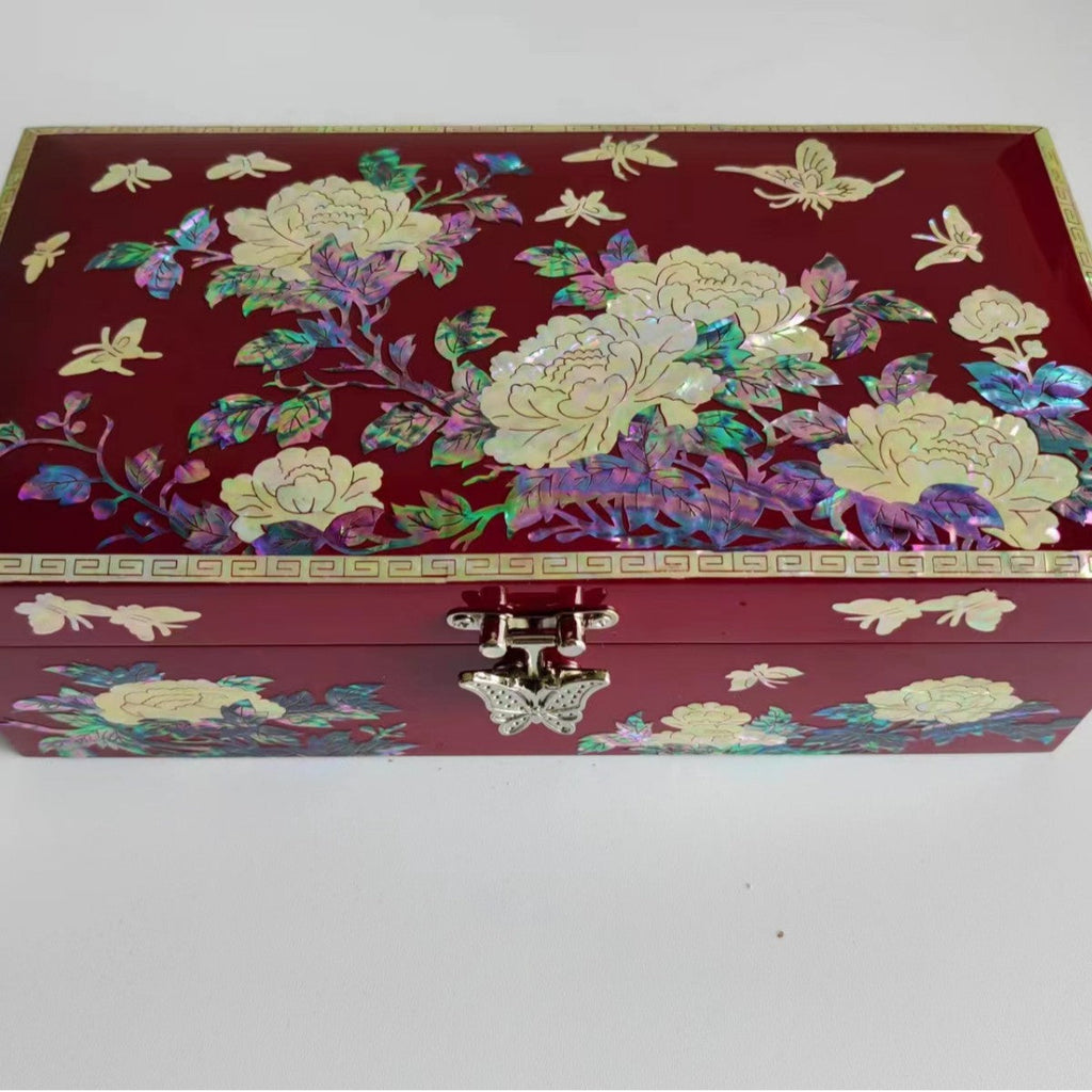 Luo Dian Lacquer Jewelry Box Solid Wood Red Jewelry Storage Box Chinese Retro Wedding Valentine's Day David Jewelry Gold Necklace Tiffanydavid jewelry gold necklace Tiffany