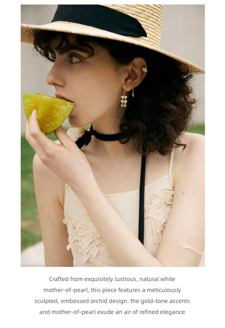 Copper Alloy Enamel Earrings Butterfly Orchid Ear Clips for Women Without Pierced Ears Light Luxury High-end French Niche Earrings Gold Necklace Jewelry Davidgold necklace jewelry david