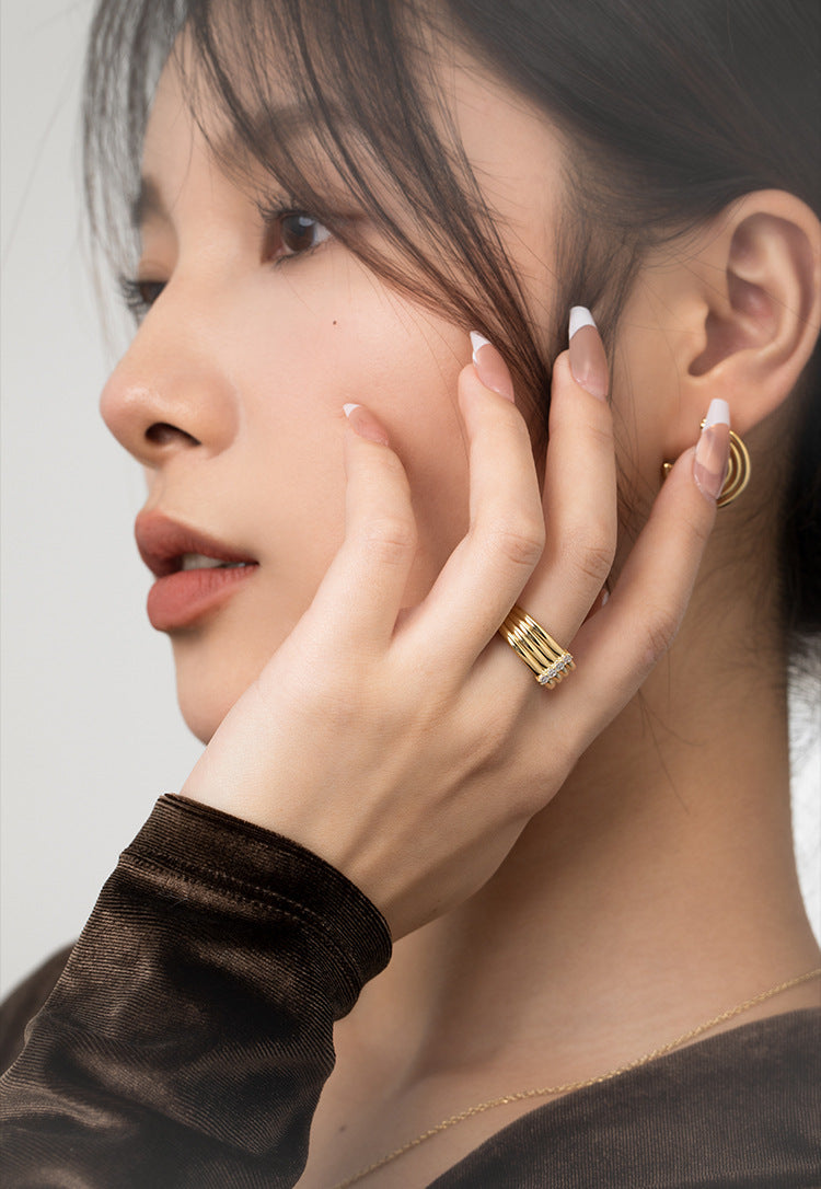 Copper Alloy Synthetic Zircon Ring Fashion Retro Personality Design Sense Elegant Ring Jewelry Gold Necklacejewelry gold necklace003