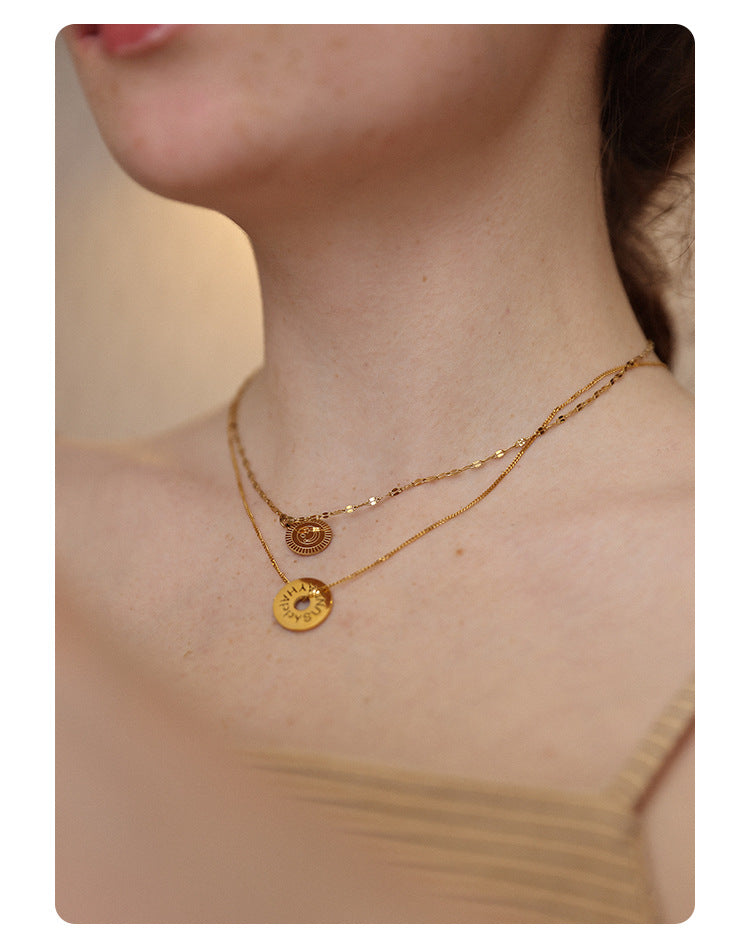 Titanium Steel Necklace Women's Summer Non-Fading Best Friend Jewelry Smiley Face Pendant Layered Necklace Collarbone Chain David Jewelry Gold Necklacedavid jewelry gold necklace002