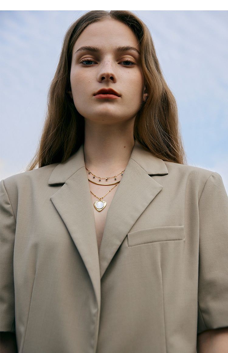 Stainless Steel Synthetic Zircon Necklace Necklace Women Light Luxury Jewelry Heart Pendant Double Layer Stacked Collarbone Chain Summer David Jewelrydavid jewelry002