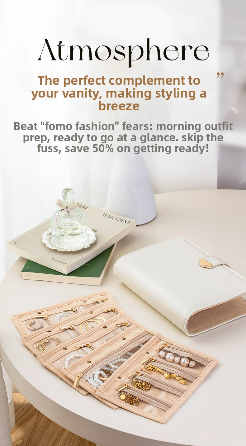 Cross-Border Jewelry Storage Box Booklet Bag Necklace Earring Box Leather Portable Gold Jewelry Storage High-End Gift Tiffany Gold Necklace Jewelry DavidTiffany gold necklace jewelry david