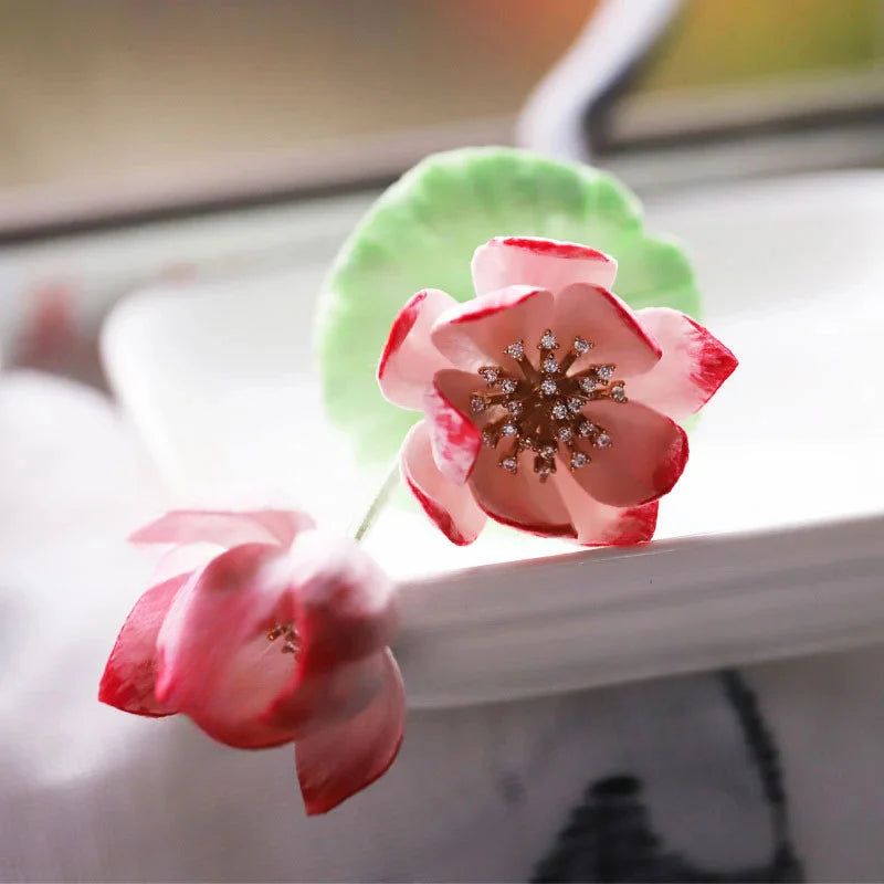 Handmade Intangible Cultural Heritage Velvet Flower Hairpin National Style New Chinese Style Lotus Hair Accessories Hanfu Sandalwood Hairpin David Gold Necklace Yurman