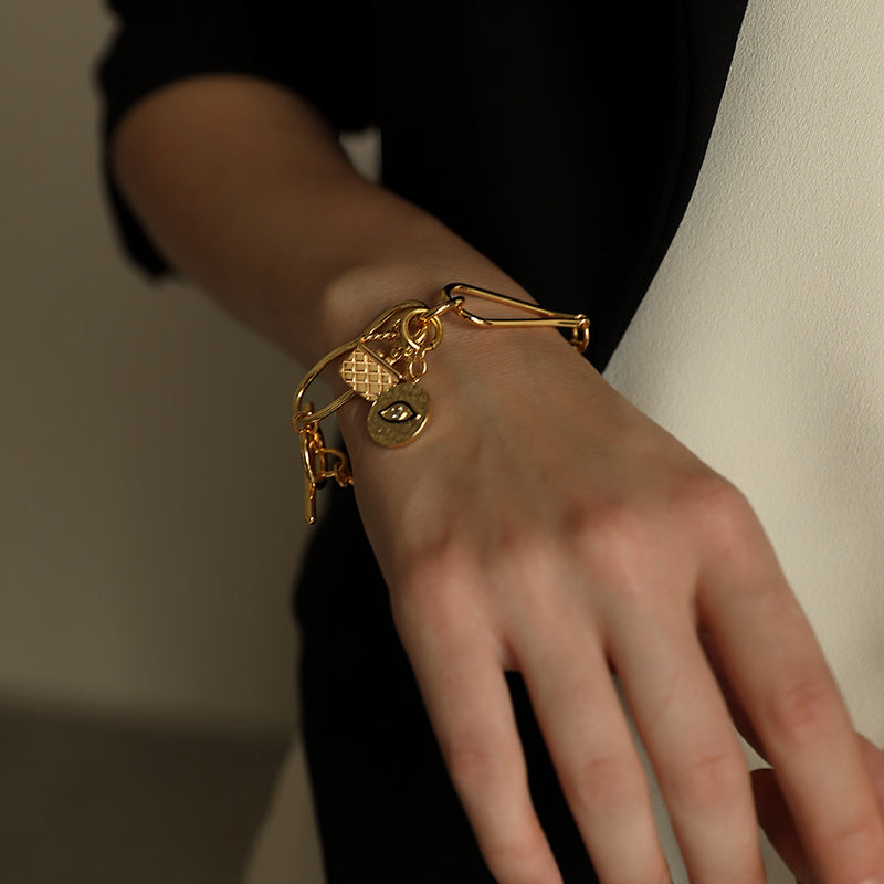 Brass Alloy Bracelet Bracelet Ins Niche Design Simple Trendy High-end Vintage Women's Pendant Bracelet David Jewelry Gold Necklacedavid jewelry gold necklace