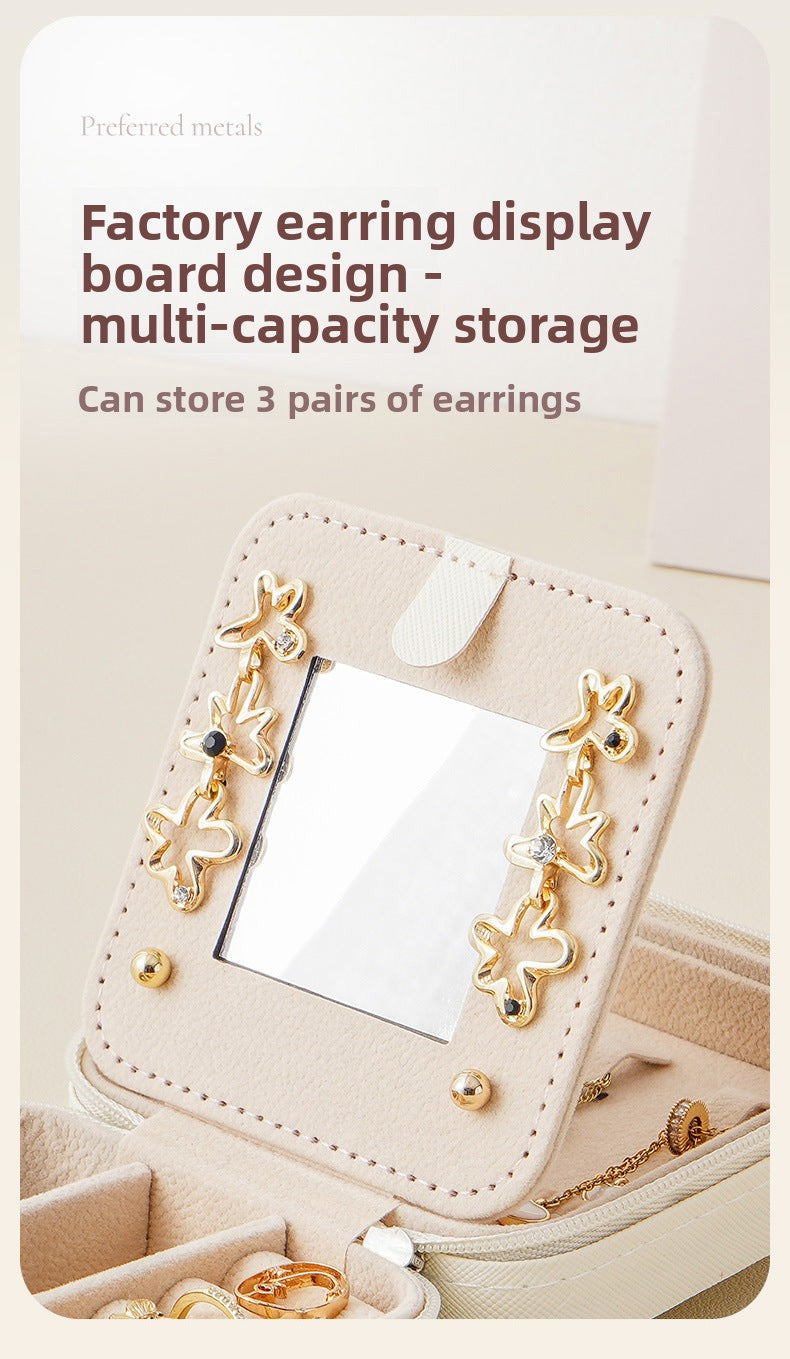 Cross-Border Direct Supply Jewelry Box Storage Box Pu Thickened Leather Necklace Ring Earrings Ring Storage Jewelry With Mirror Box David Gold Necklace Tiffany Jewelrydavid gold necklace Tiffany jewelry