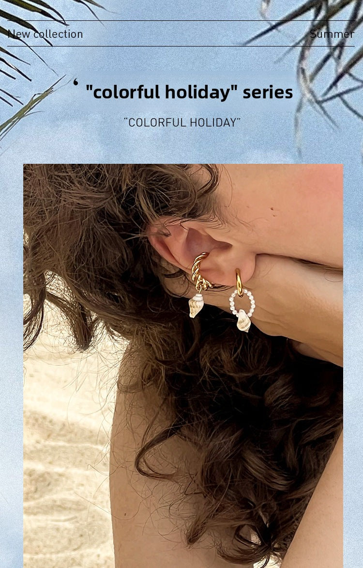 Copper Alloy Earrings Conch Ear Clip Female No Ear Piercing Earrings Unique Design french Ear Bone Clip Gold Necklace David Jewelrygold necklace david jewelry001