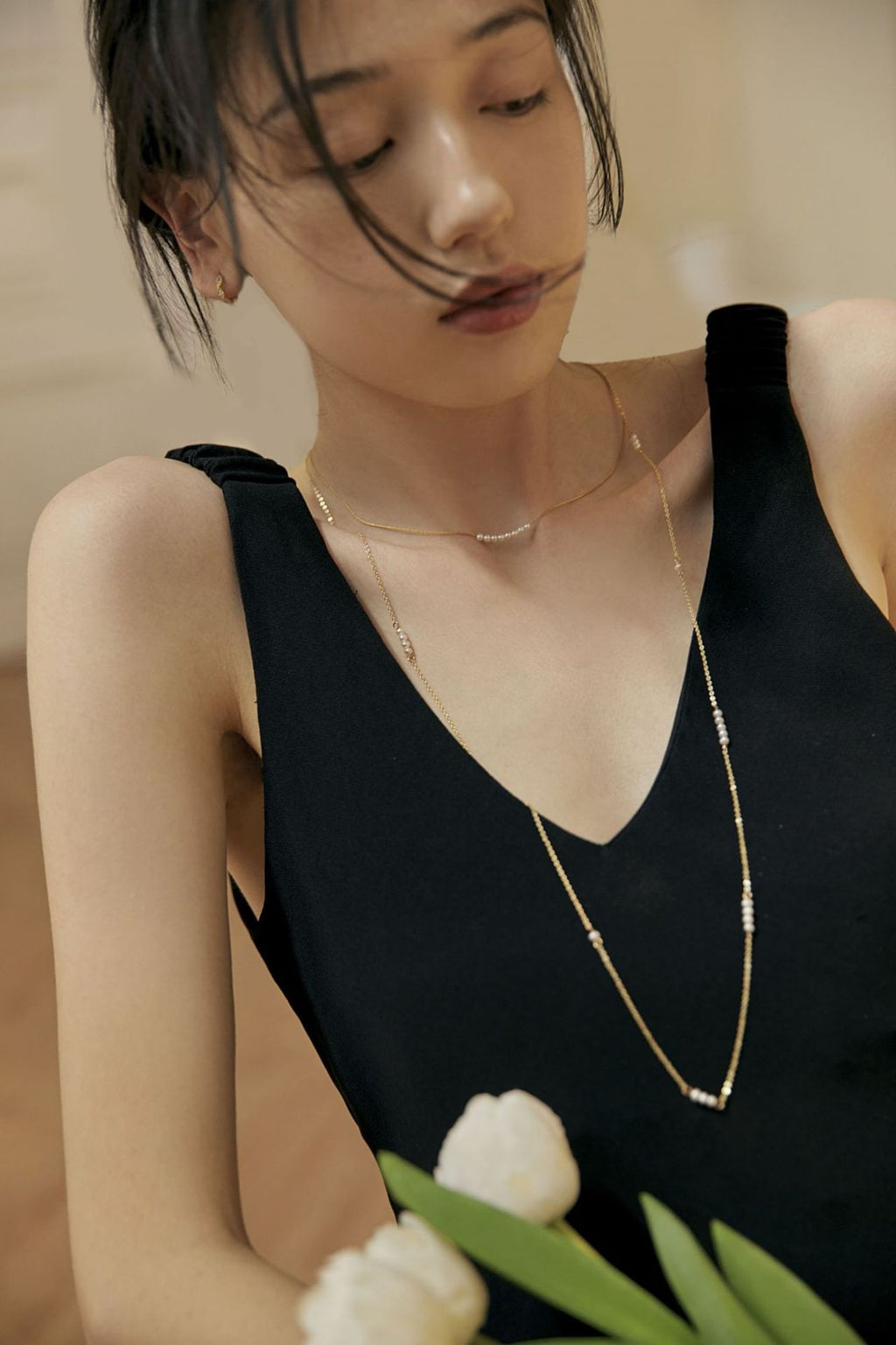 Necklace for Women Freshwater Pearl Light Luxury S925 Silver Long Necklace Niche Hypoallergenic Collarbone Chain Birthday Gift Gold Necklace Davidgold necklace david002