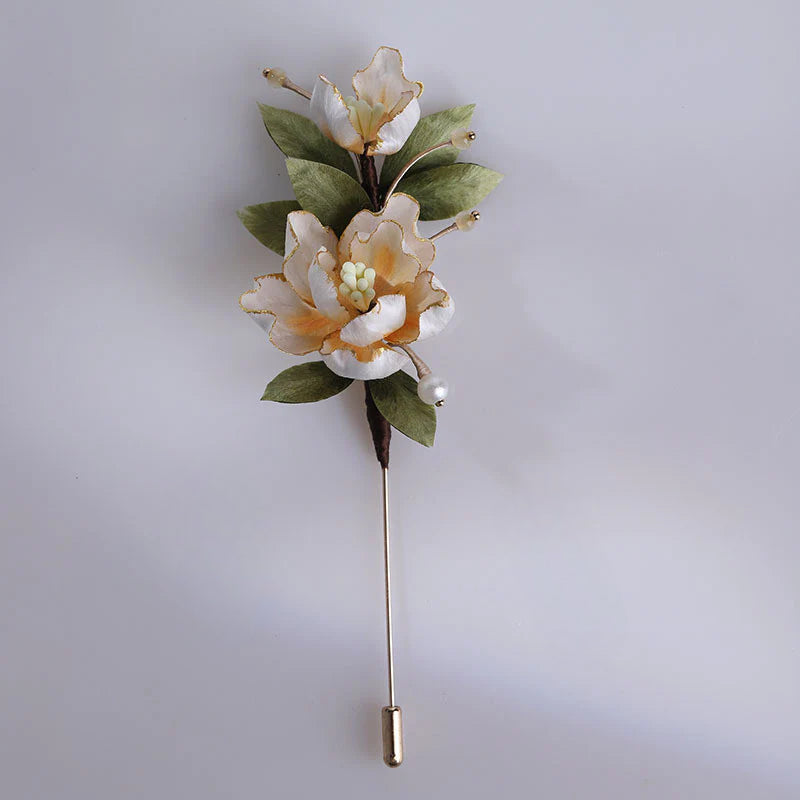 Handmade Chinese Intangible Cultural Heritage Silk Wrapped Filigree Velvet Flower Brooch Accessory