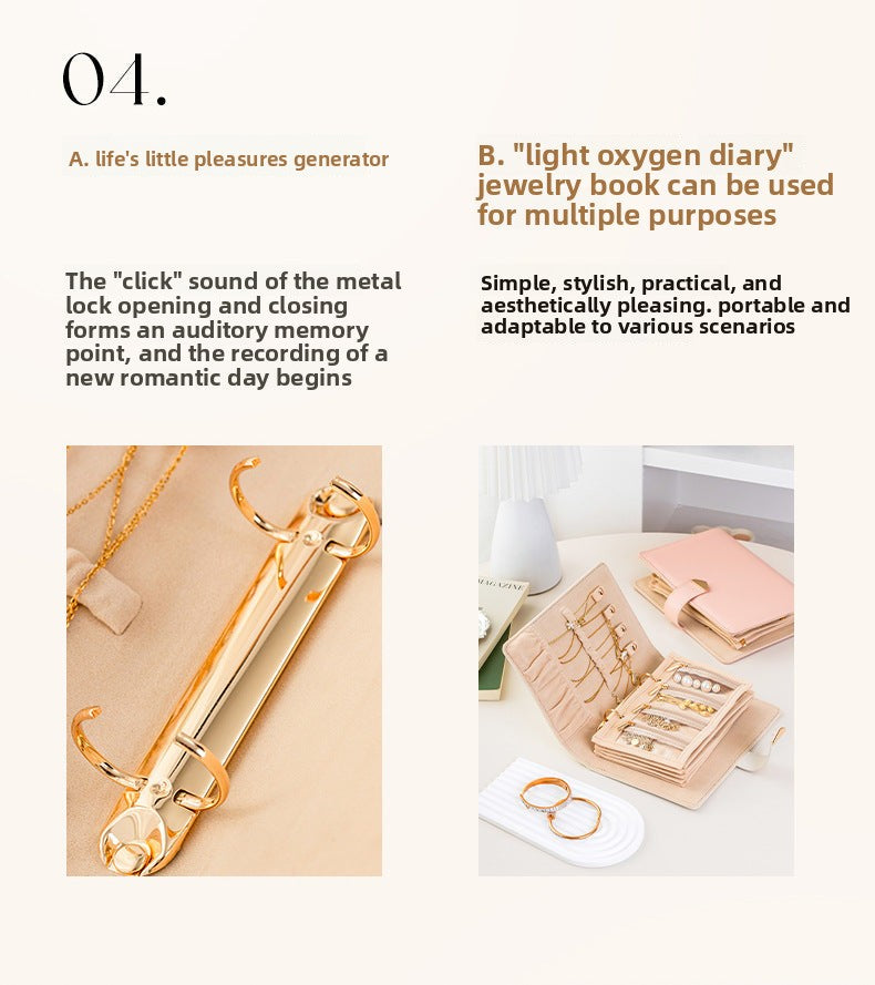 Cross-Border Jewelry Storage Box Booklet Bag Necklace Earring Box Leather Portable Gold Jewelry Storage High-End Gift Tiffany Gold Necklace Jewelry DavidTiffany gold necklace jewelry david