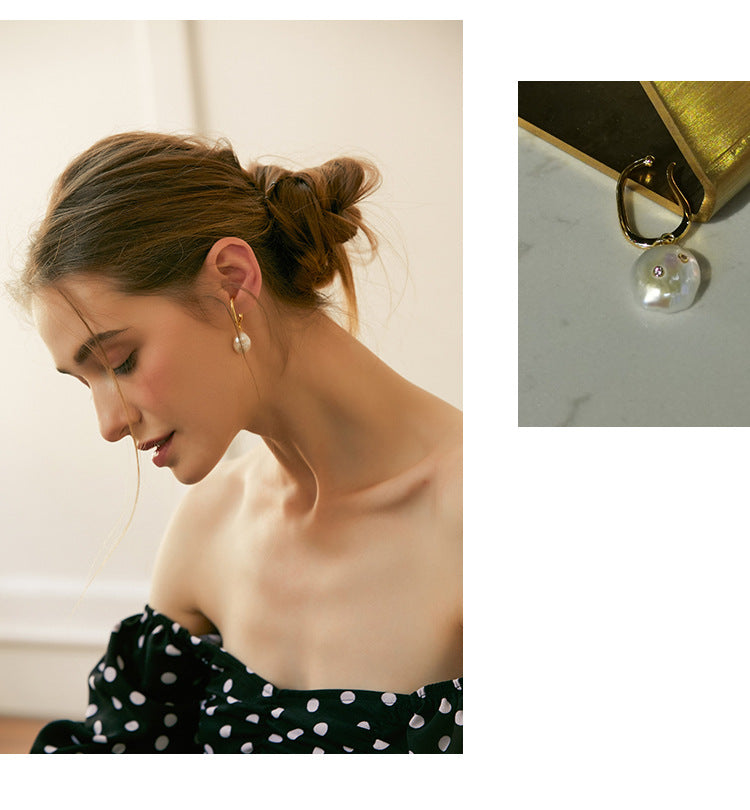 Non-Painful Ear Clips Ear Bone Clips Earrings Niche Design Sense Non-Pierced Women's Earrings Baroque Pearl Ear Hooks David Jewelrydavid jewelry