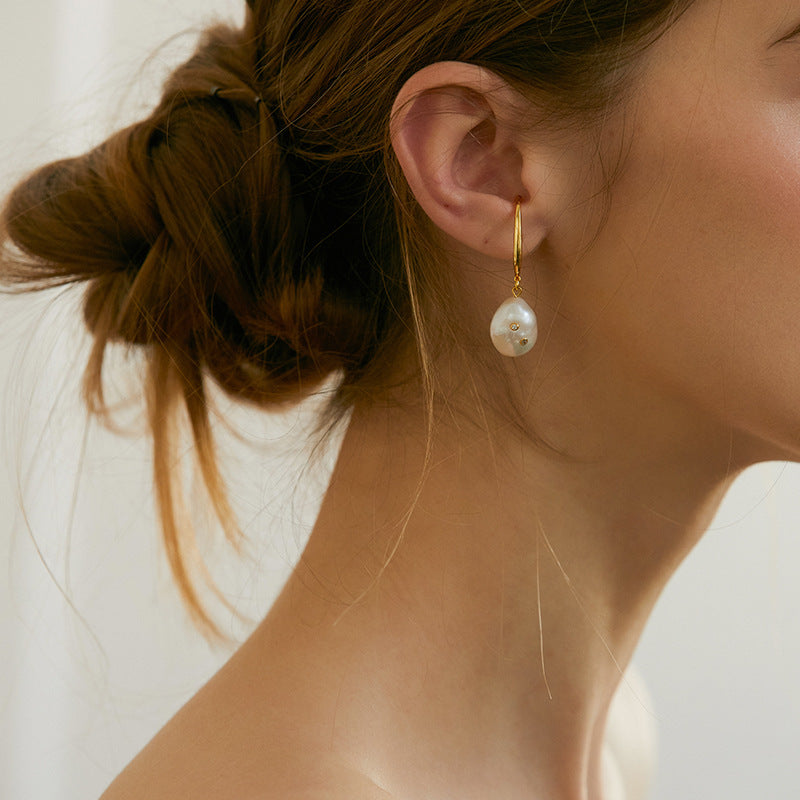 Non-Painful Ear Clips Ear Bone Clips Earrings Niche Design Sense Non-Pierced Women's Earrings Baroque Pearl Ear Hooks David Jewelrydavid jewelry