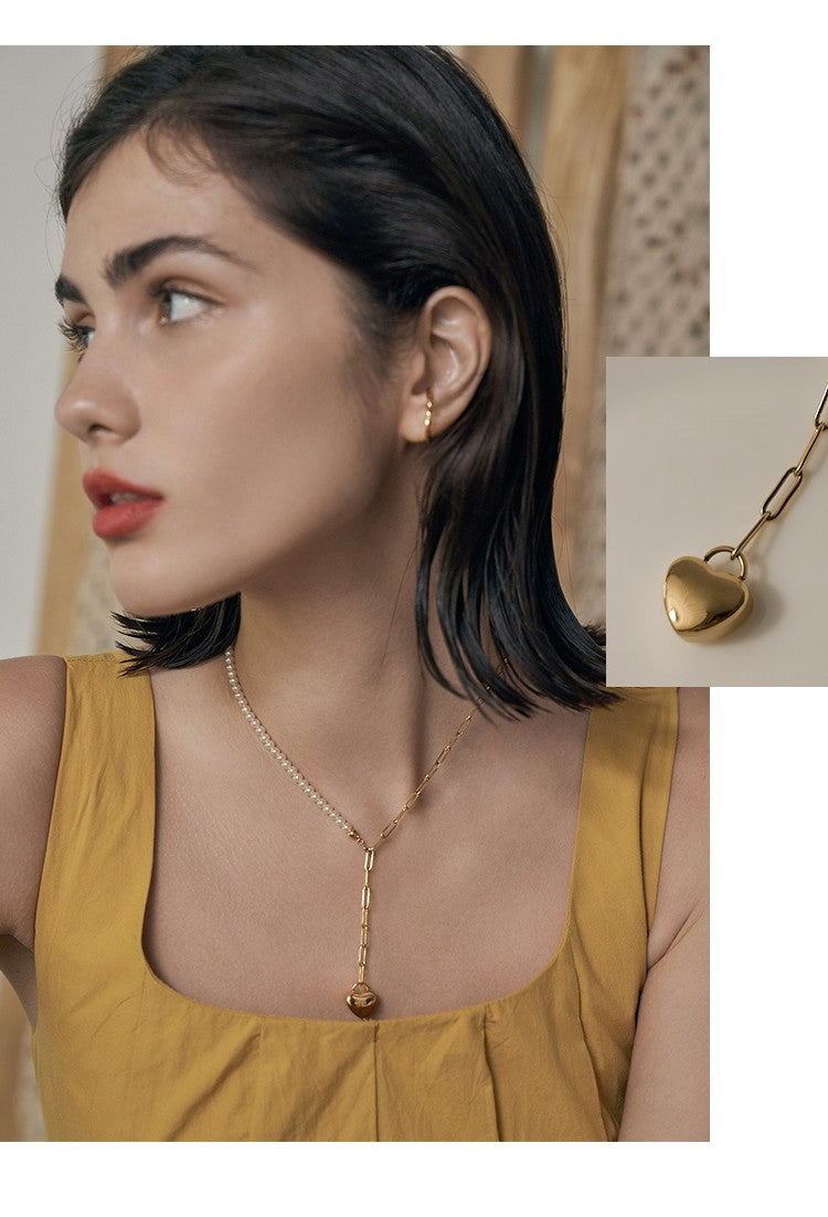 Heart Splicing Necklace Niche Design Light Luxury Choker High-end Collarbone Chain Gold Necklace David Jewelrygold necklace david jewelry002