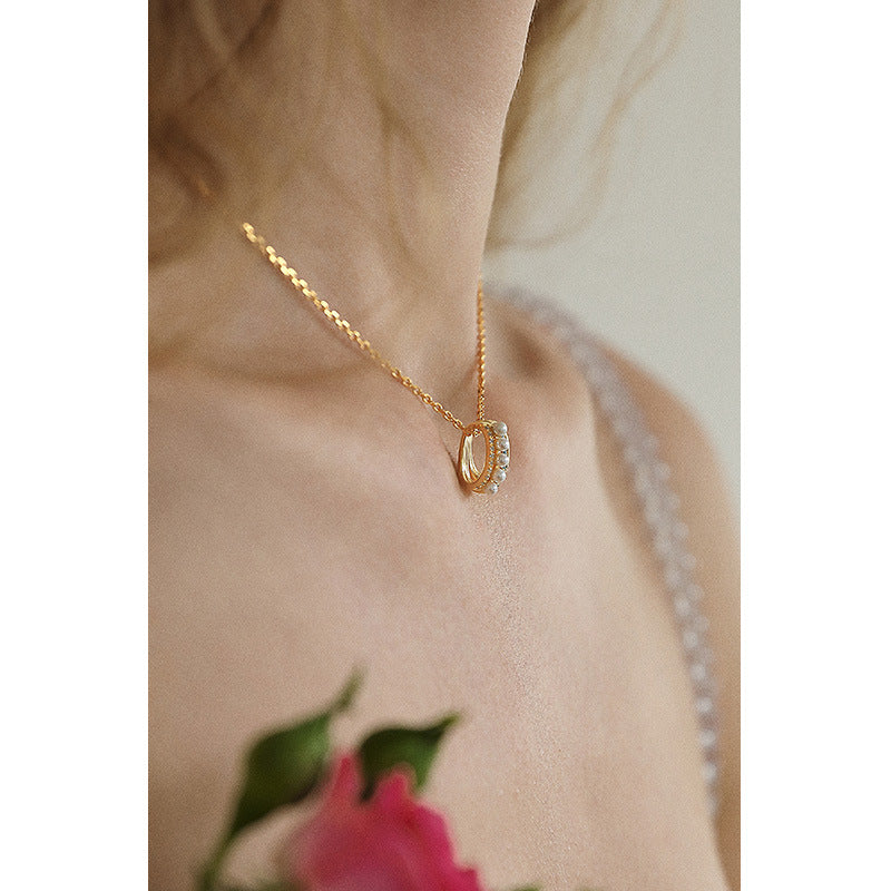 925 Silver Chain Imitation Pearl Pearl Necklace for Women Pure Silver 925 Niche Light Luxury Pendant Jewelry Clavicle Chain Jewelry Davidjewelry david002