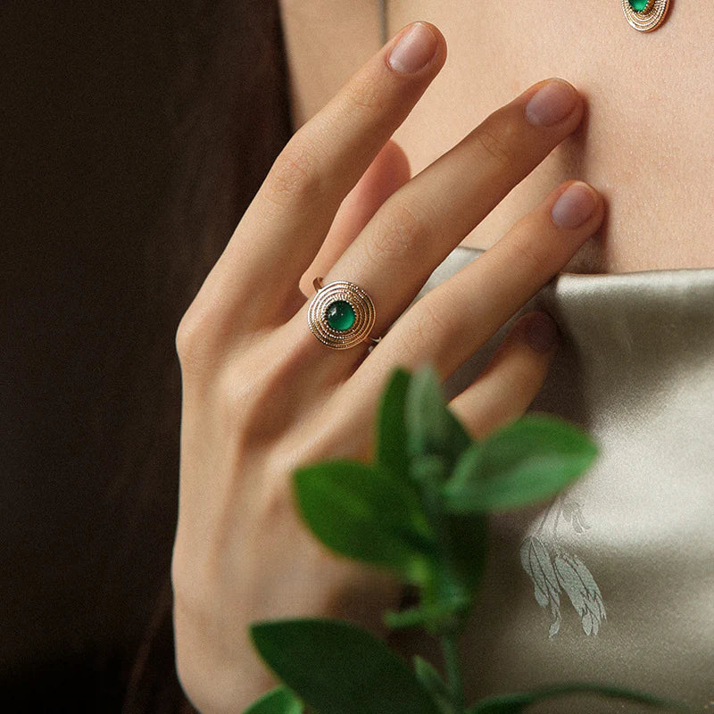 South French Green Agate Ring High-end Vintage Niche Ring David Gold Necklacedavid gold necklace003