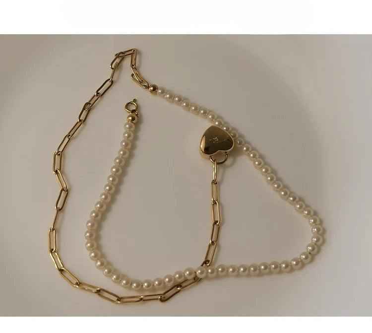 Heart Splicing Necklace Niche Design Light Luxury Choker High-end Collarbone Chain Gold Necklace David Jewelrygold necklace david jewelry002